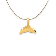 Whale tails embody the immense power of a majestic sea creature that commands respect. This polished pendant designed from solid 14k yellow gold is approximately 12mm (7/16 Inch) in width by 13mm (1/2 Inch) in length and features a hidden chain slide. Includes a 20 inch long, 0.9mm wide, solid 14k yellow gold cable chain with a spring ring clasp. Whale Tail, Bow Jewelry, Sea Creature, Pendant Design, Jewelry Companies, Black Bow, Spring Rings, Cable Chain, Cable