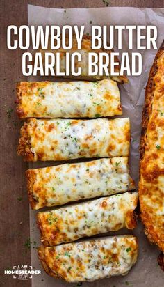 If you are looking for a way to amp up the flavor of classic garlic bread, look no further than this Cowboy Butter Garlic Bread! Each half of the loaf is coated in my flavorful compound butter, a blend of herbs and spices with a subtle kick of cayenne pepper. Then, mozzarella and parmesan cheese top the bread, creating a gooey, golden-brown crust when baked or cooked in an air fryer. Garlic Butter Cheese Bread, Garlic Bread Meals Ideas, Garlic Bread Butter Recipe, Crock Pot Garlic Bread, Cajun Garlic Bread, Bread Sides For Dinner, Recipes With White Bread, Spread Recipes For Bread, Bread For Chili