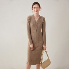 Women's Long Sleeve Cashmere Dress Cable-Knitted Midi Dresses - slipintosoft Best Silk Pillowcase, Silk Pajamas Women, Silk Pillowcases, Silk Sheets, Silk Nightgown, Pajamas For Women, Cashmere Dress, Sweater For Women, Wash Bag