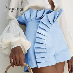 Ingvn - Women’s Bottom Ruffle Hem Shorts Pleated High Waist Solid 2023 New Fashion Pant Elegant Fall Winter Coat, Clothing Outfits, Real Pic, Female Clothing, Pant Length, Model Pictures, Trending Now, Fall Dresses, Ruffle Hem