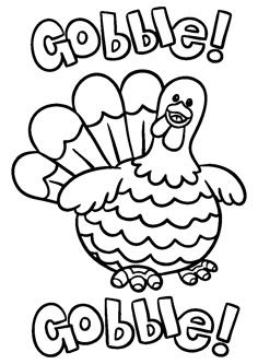 a coloring page with the words gobble and a turkey