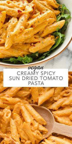 creamy spicy sun dried tomato pasta in a bowl