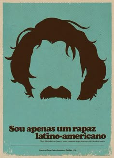 a movie poster with a man's face in brown and blue, on a light green background