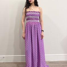 New Polka Dot Print Purple Maxi Chiffon Dress For Women Size Small Purple V-neck Sundress For Summer, Purple Sleeveless Dress For Beach Cover-up, Maxi Chiffon Dress, Casual Purple V-neck Sundress, Purple Polka Dot Dress, Purple V-neck Beachwear Maxi Dress, Purple Maxi, Chiffon Maxi Dress, Polka Dot Print