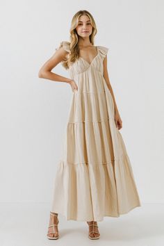 FREE THE ROSES-Maxi Sweetheart With Raw Edge Details-DRESSES available at Objectrare Camp Dresses, Sweetheart Dress, Beige Dresses, Cotton Maxi, Maxi Dress Cotton, Flowy Dress, White Maxi Dresses, Look At You, Tiered Dress