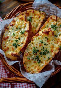 two slices of cheese bread in a basket