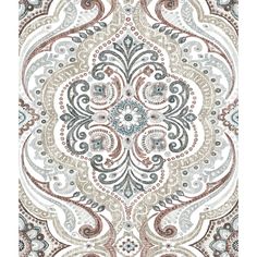 a white and grey rug with an ornate design