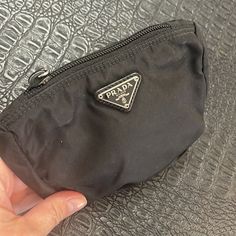 Prada Cosmetic Bag Black Pre Owned Very Good Condition Used Made In Italy Prada Signature Triangular Logo 7x5 Size Two Zippers One Inside And One Outside Bag Bags Prada, Prada Bags, Black Nylon, Nylon Bag, Black Nylons, Cosmetic Bag, Prada, In Italy, Bag Lady