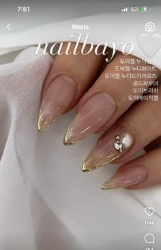 Gold French Tip Nails, Prettiest Nails, Celestial Nails, Gold French Tip, Nails After Acrylics, Formal Nails, Pretty Gel Nails, Pearl Nails