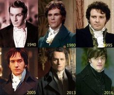 four different pictures of the same man in period clothes, from 1900 to present as well