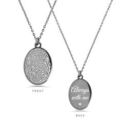 two necklaces with the words always with me and an image of a fingerprint