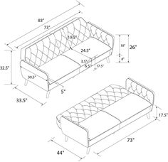 a drawing of a couch and loveseat with measurements