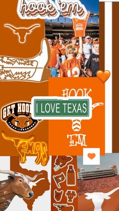 the collage shows many different things that are in this photo, including an orange and white background