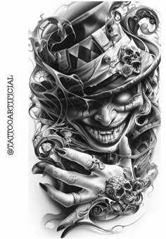 Crazy Sketches, Leprechaun Tattoos, Really Bad Tattoos, Evil Clown Tattoos, Family Tattoos For Men, Skull Sleeve Tattoos, Clown Tattoo