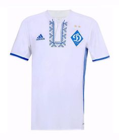 a white shirt with blue trims on the chest