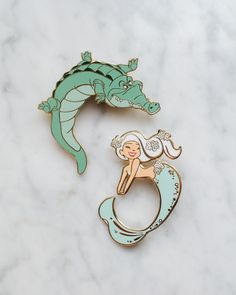 Tik tok & mermaid green pins disney cute pin badge enameled Mermaid Green, Disney Cute, Logos Retro