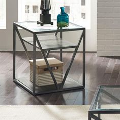 Contemporary End Table in by Liberty Furniture in Gray, finished by WoodDimensions: W21 x H24 x D26 Dark Wood Shelves, Floating Wood Shelves, Small Wooden Shelf, 3 Piece Living Room Set, Glass Top End Tables, Contemporary End Tables, Living Room Table Sets, Glass End Tables, Wood End Tables