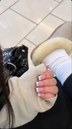 Short Classy French Tip Nails, White Deep French Tip Nails, Deep White French Tip Nails, Plain Prom Nails, Classy Short Nails Acrylic, Acrylic Nails Mid Length, Short Buchi Fresa Nails, Straight Acrylic Nails, French Manicure Designs Square Nails