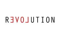 the word revolution written in red and black on a white background