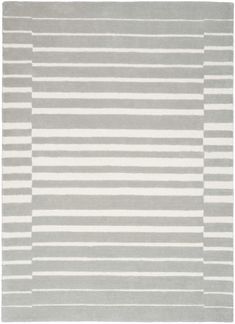 a gray and white rug with horizontal stripes