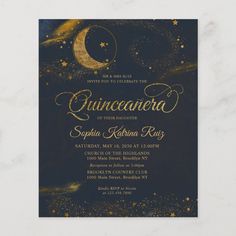 an elegant gold and black wedding card with the words,'quinceacareae'on it