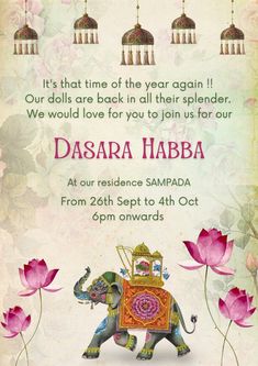 Lotus
Elephant
Dasara
Invitation
Navaratri
Golu Navaratri Invitation Card, Navaratri Golu Invitation, Diwali Edit, Navaratri Golu, Lord Durga, Green Board, Funny Wedding Invitations, Free Characters, Creative Wedding Invitations