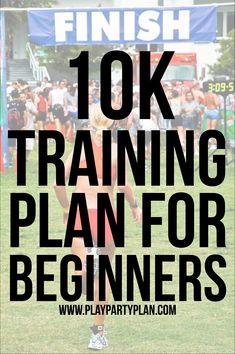 a girl running in the grass with text overlay reading 10k training plan for beginners