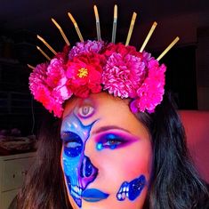 Day Of The Dead Catrina Da De Los Muertos Halloween Floral Headband Adul Size Handmade By Me Skull Mask Flowers, Catrina Costume, Summer Headbands, Halloween Floral, Curling Hair With Wand, Embellished Headbands, Unicorn Headband, Head Wrap Headband, Silk Headband