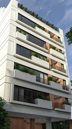 an artist's rendering of a building with balconies and plants on it