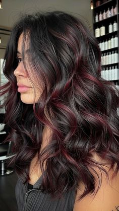 25 Stylish Ideas for Burgundy Hair Perfection Hair Highlights Red Burgundy, Black And Burgundy Highlights, Hair Dye Ideas Burgundy, Cute Highlights For Black Hair, Dark Brown And Burgundy Hair, Brown To Burgundy Hair, Subtle Hair Highlights For Black Hair, Burgundy On Black Hair, Burgundy Streaks In Brown Hair