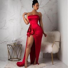 Off Shoulder Slits Draped Dress Fitted Red Dress With Side Slits, Red Fitted Dress With Side Slits, Red Elegant Maxi Dress With Split, Elegant Red Maxi Dress With Split, Red Split Dress For Prom, Elegant Red Split Dress, Sleeveless Dresses With Split Design For Prom, Sleeveless Split Design Prom Dress, Red Maxi Length Dress With Split Design