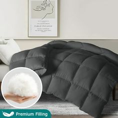 JUSTLET queen size bedding comforter is fluffy and lightweight.Casually cozy with sink-in softness, it feels as good as it looks.Plumped with top feather and down blend, this duvet insert's natural plumes offer great warmth and cooling properties to keep you comfy all night long. Color: Gray. Oversized King Comforter, Feather Comforter, Hotel Bedding, Grey Duvet, Bedding Comforter, Luxurious Hotel, Hotel Bed, Down Comforter, King Comforter