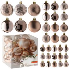 christmas ornament set with 12 ornaments in gold, silver and white colors for home decor