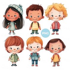 children with different clothes and hair styles