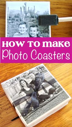 an old photo with the words how to make photo coasters on it and some pictures