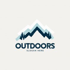 an outdoor logo with mountains in the background