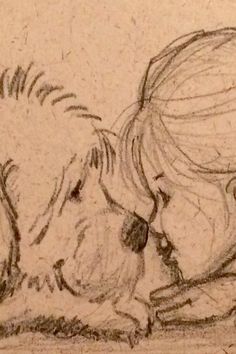 a drawing of two dogs kissing each other