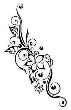 black and white floral design with swirls on a white background stock photo - image