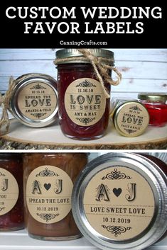 jars filled with jams and labels for wedding favors