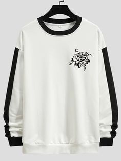 White Casual, Mens Sweatshirts, Floral Print, Floral Prints, Black And White, Sweatshirts