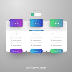 three pricing banners with different colors