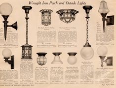 an old advertisement showing different types of light fixtures and lighting fixtures in various styles, from the early 1900's