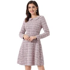 Trendy tweed fabric dresses can update your wardrobe this season. Pair it with a stylish handbag perfectly for a sophisticated and elegant impression, or simply pair this dress with a overcoat. Suitable for spring/autumn and for many occasions, sunch as casual daily, career, tea time, parties with friends, church, school style, and some semi-formal occasions such as interviews, meetings, or ceremonies. Fall Tweed A-line Dress For Work, Fall A-line Tweed Dress For Workwear, Office Tweed Dress With Houndstooth Pattern, Tweed A-line Dress For Work, School Style, Tweed Fabric, Tweed Dress, Plaid Fashion, Pan Collar