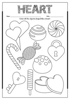 valentine's day worksheet with hearts, candy and lollipops