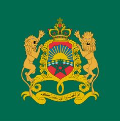 the flag of portugal with two lions and a crown on it's head, in front of a green background