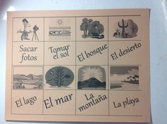 a sign with spanish words and pictures on it