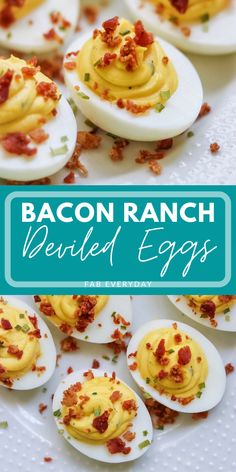 bacon ranch deviled eggs on a white plate