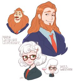 some drawings of people with long hair and beards, one in a suit and the other in glasses