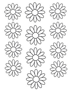 six different types of flowers that are drawn in black ink on a white paper background