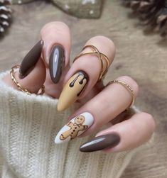 Christmas Nails Diy, Cute Nails For Fall, Winter Nail Art, Winter Nail Designs, Fall Nail Colors, Brown Nails